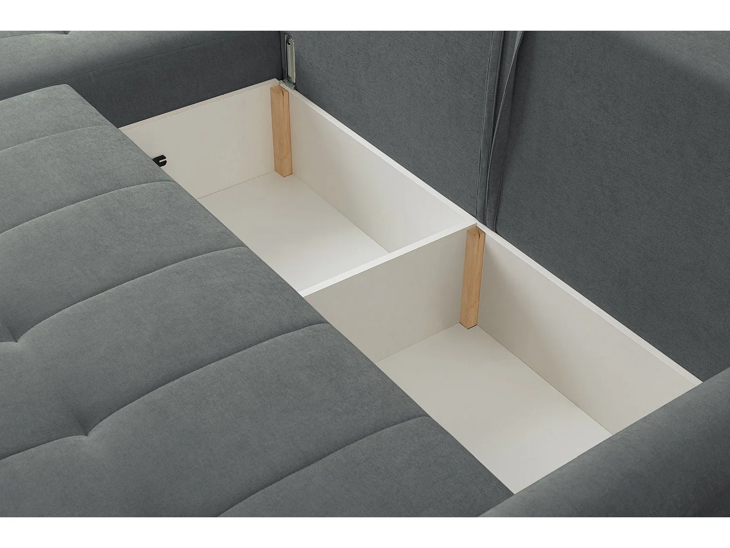 Hoekbank met slaapfunctie & opbergruimte – Chenille – Universeel – Asgrijs – TIMMONE