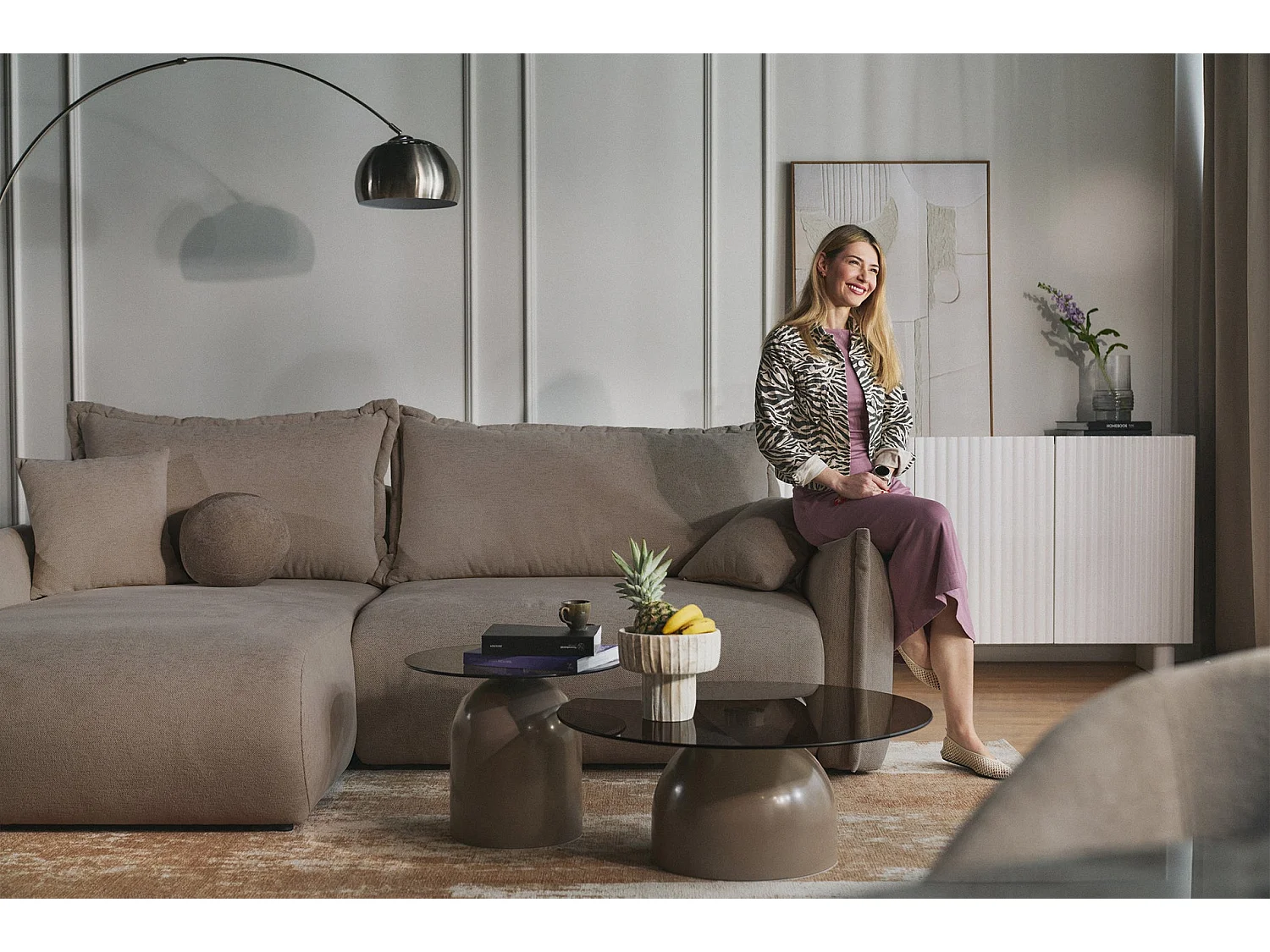 Canapé d'angle convertible – Angle à gauche – chenille marron clair – CUSHI