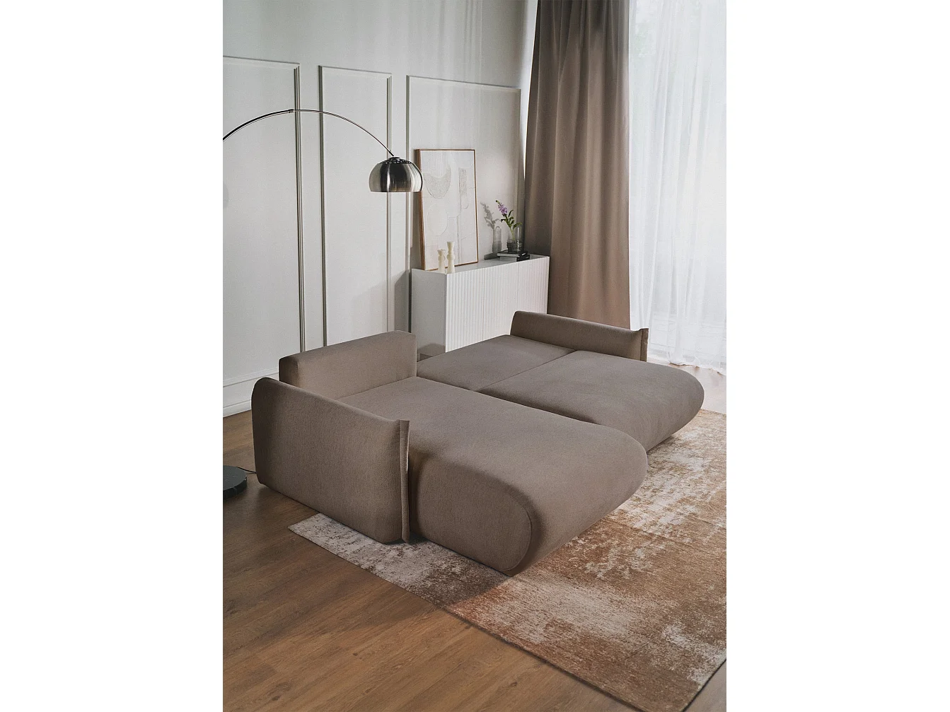 Canapé d'angle convertible – Angle à gauche – chenille marron clair – CUSHI