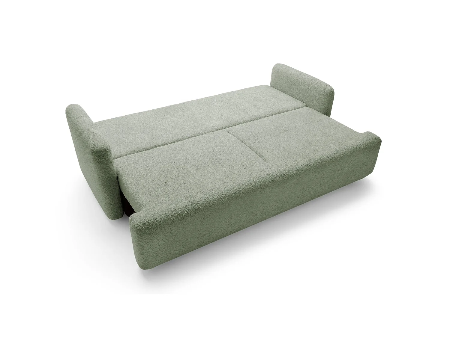 Canapé 3 places convertible avec coffre – Bouclé – Vert sauge – LAMBINA