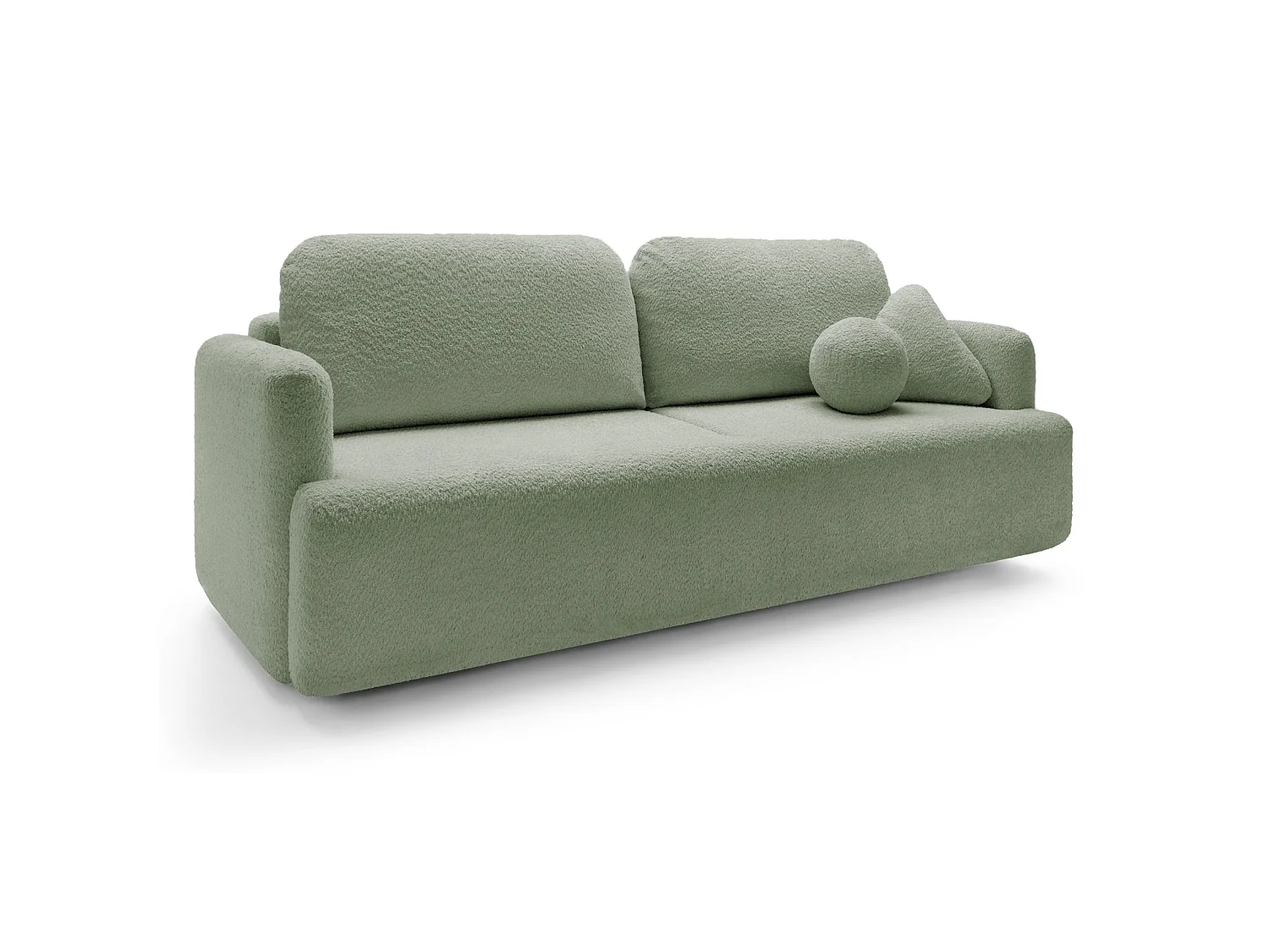 Canapé 3 places convertible avec coffre – Bouclé – Vert sauge – LAMBINA