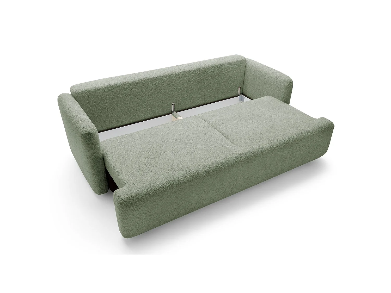 Canapé 3 places convertible avec coffre – Bouclé – Vert sauge – LAMBINA