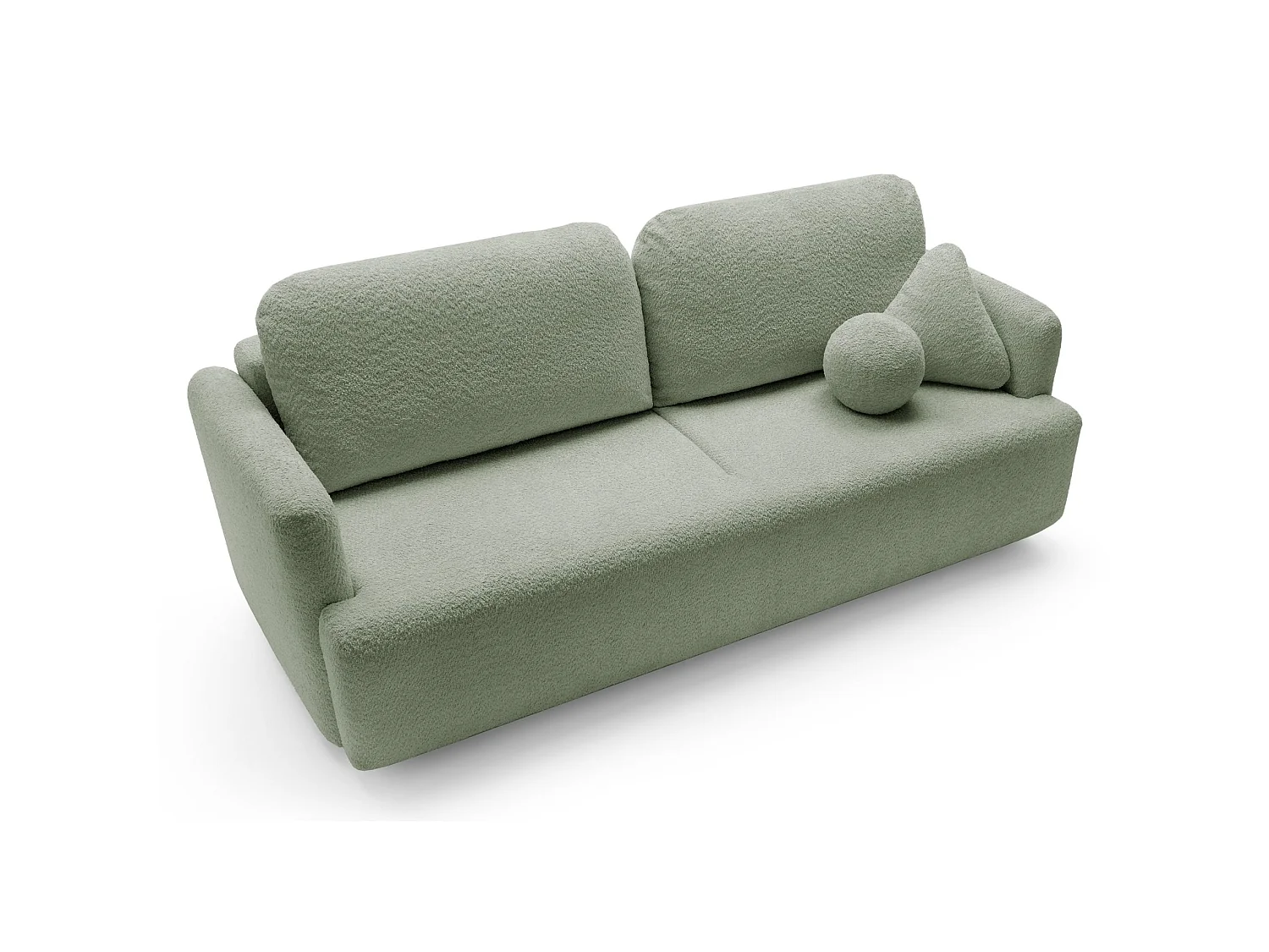 Canapé 3 places convertible avec coffre – Bouclé – Vert sauge – LAMBINA