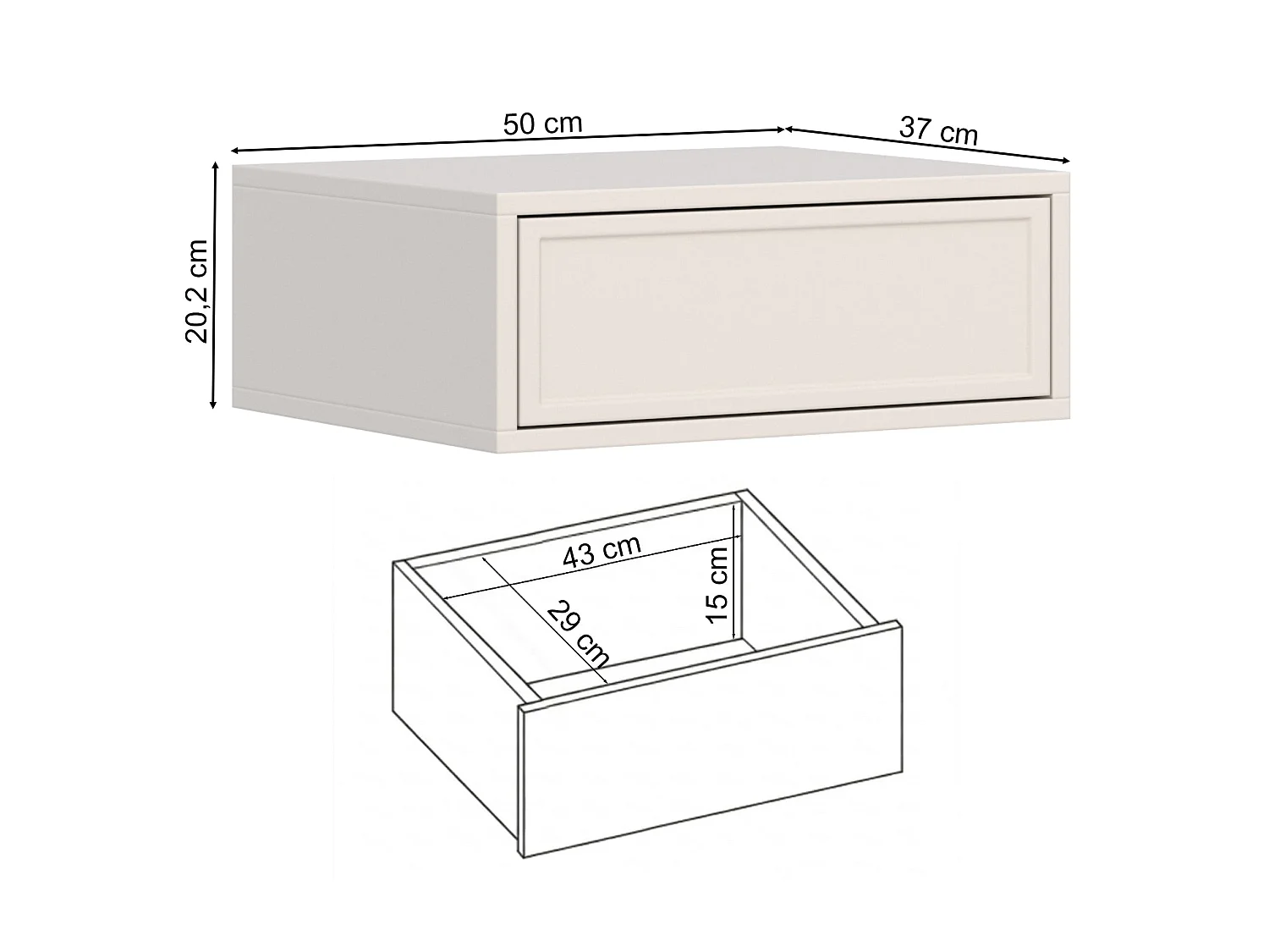 Table de chevet suspendue – avec tiroir – 50 cm – blanc - VELVETO
