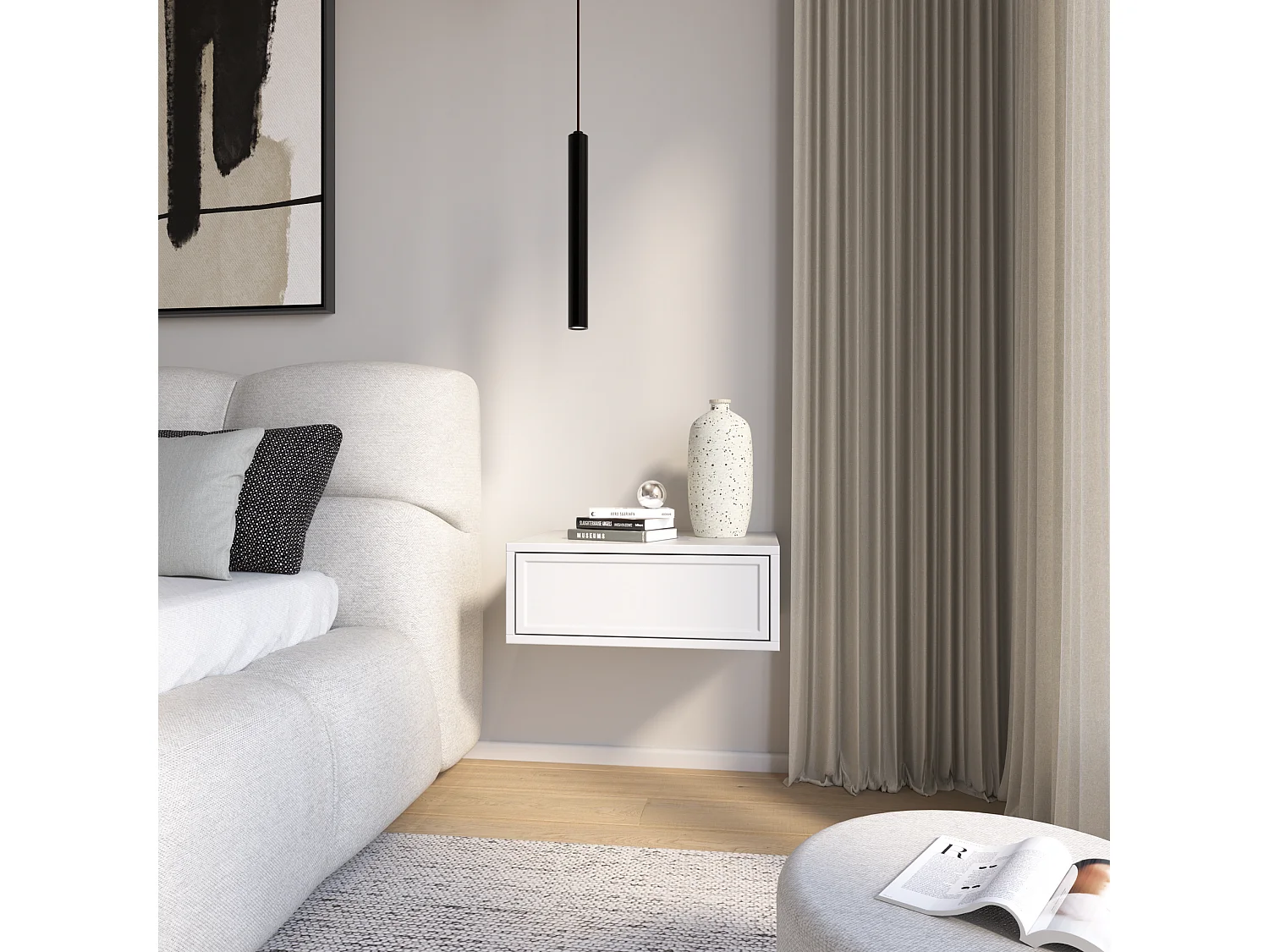 Table de chevet suspendue – avec tiroir – 50 cm – blanc - VELVETO