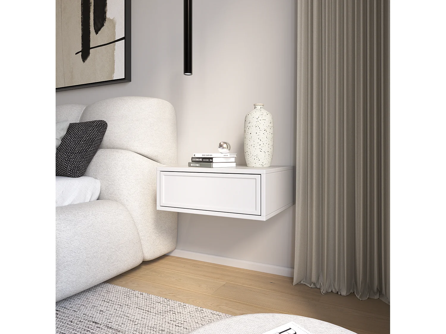 Table de chevet suspendue – avec tiroir – 50 cm – blanc - VELVETO