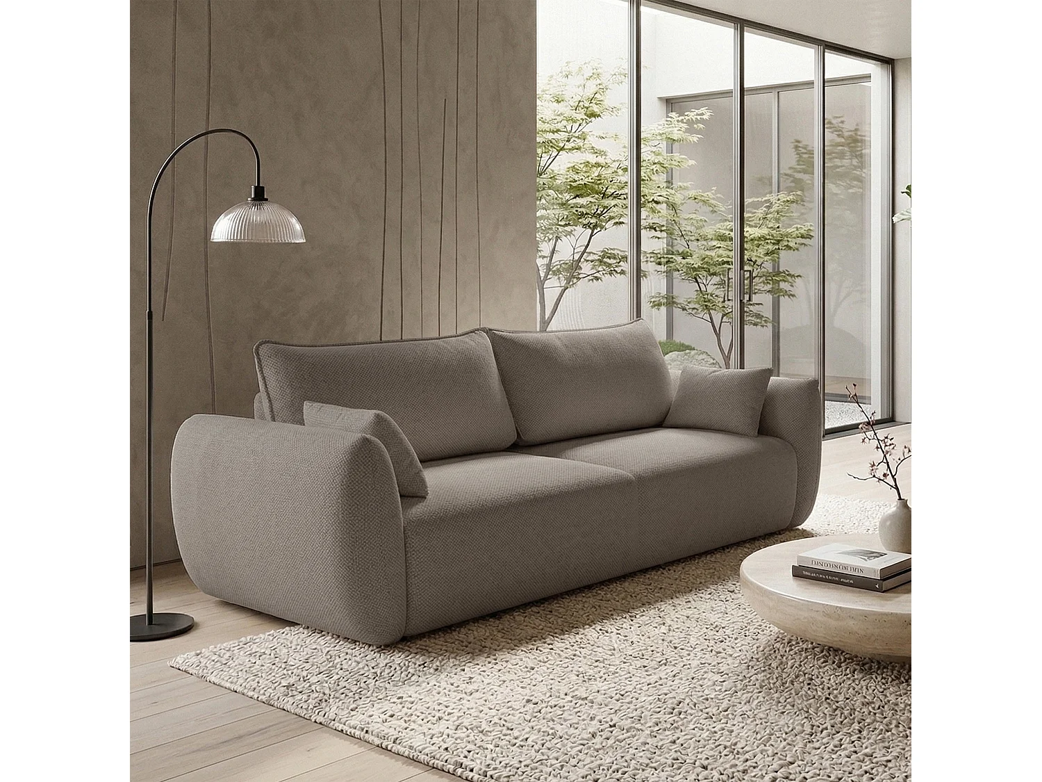 Canapé 3 places convertible avec coffre – tissu chenille – marron clair – ZORDO
