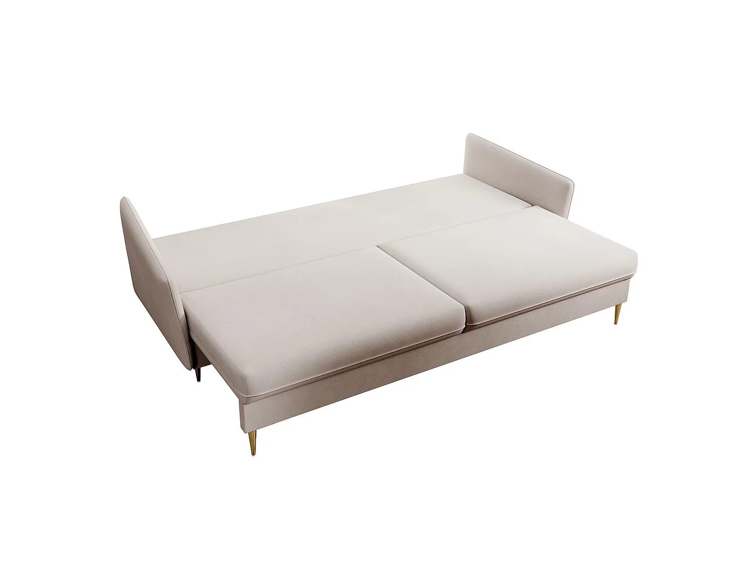 Canapé 3 places convertible – velours déperlant – pieds dorés – Beige gris – VOLIO
