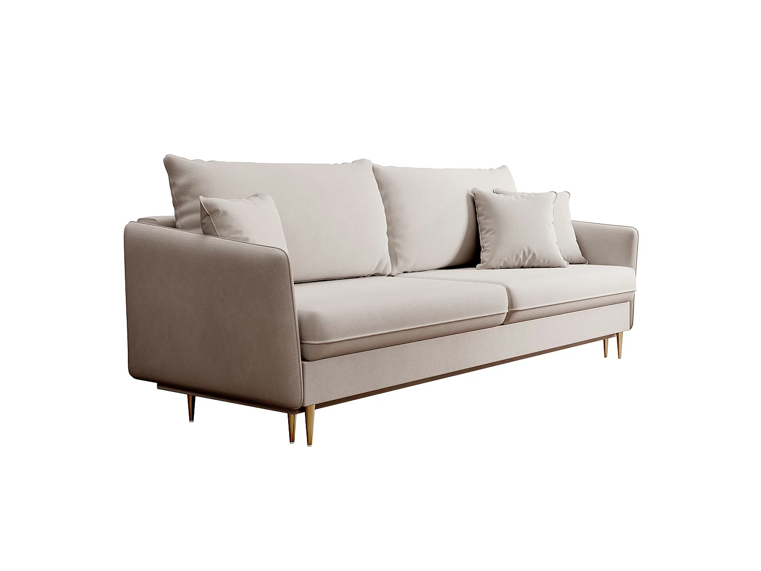 Canapé 3 places convertible – velours déperlant – pieds dorés – Beige gris – VOLIO