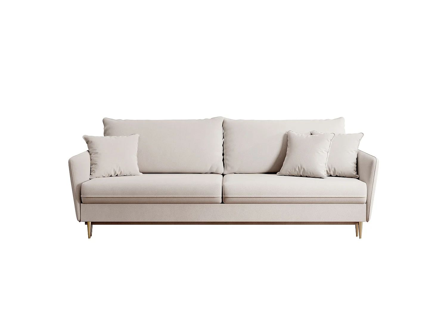 Canapé 3 places convertible – velours déperlant – pieds dorés – Beige gris – VOLIO