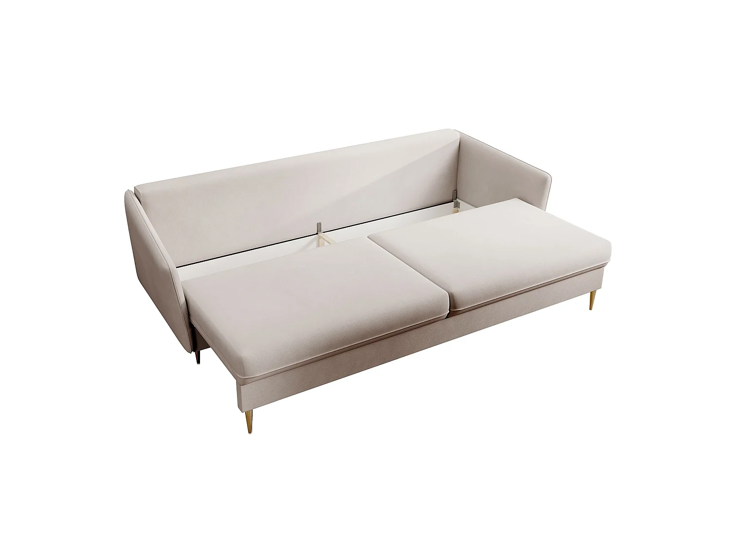 Canapé 3 places convertible – velours déperlant – pieds dorés – Beige gris – VOLIO