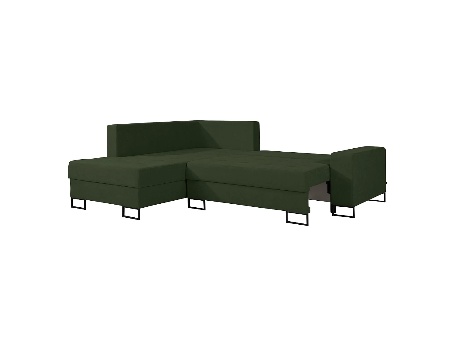 Ecksofa mit Schlaffunktion & Bettkasten – Chenille – Ottomane links – Grün – LARELLE