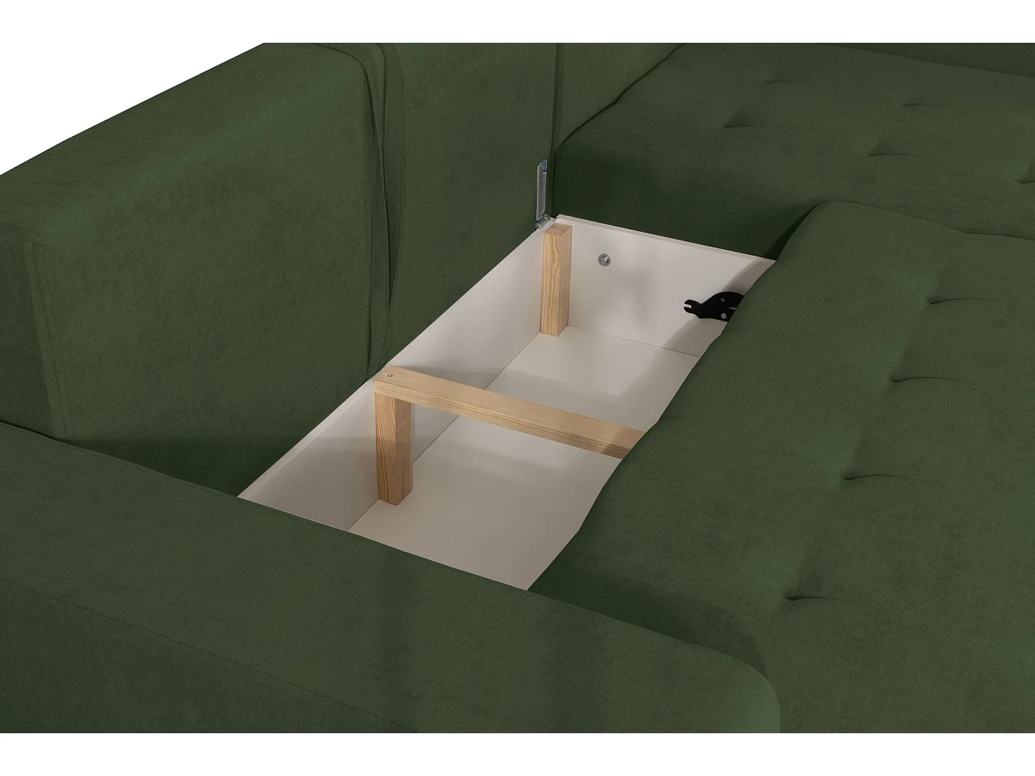 Ecksofa mit Schlaffunktion & Bettkasten – Chenille – Ottomane links – Grün – LARELLE