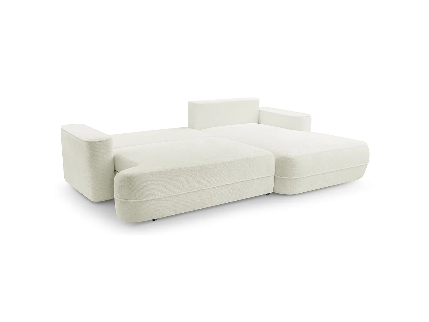Ecksofa mit Schlaffunktion – Bettkasten – Ottomane rechts – Strukturstoff wasserabweisend – Weiß – FUERRO