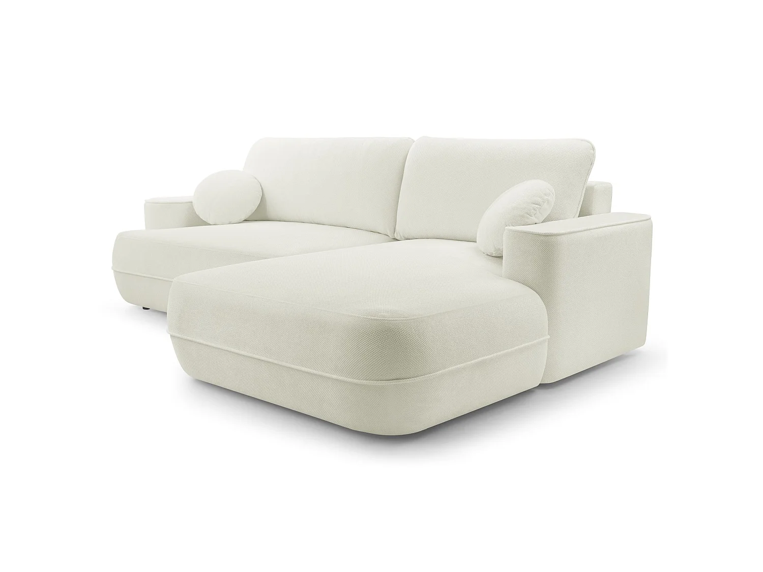 Ecksofa mit Schlaffunktion – Bettkasten – Ottomane rechts – Strukturstoff wasserabweisend – Weiß – FUERRO