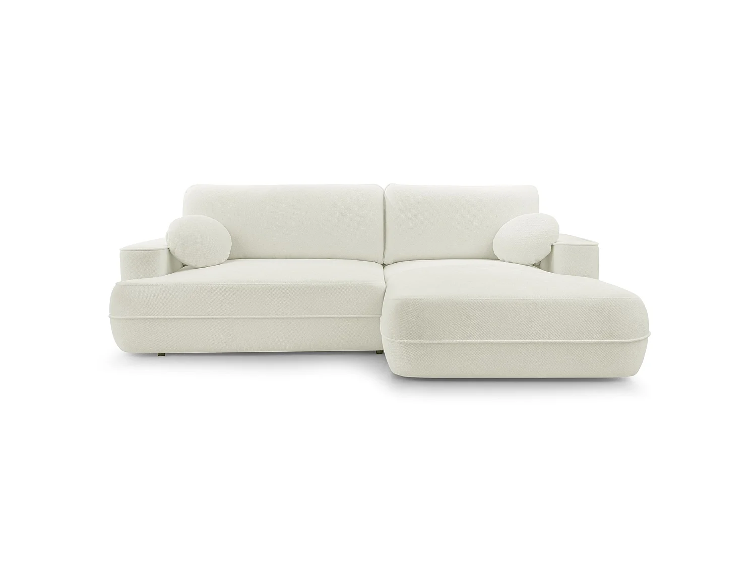 Ecksofa mit Schlaffunktion – Bettkasten – Ottomane rechts – Strukturstoff wasserabweisend – Weiß – FUERRO