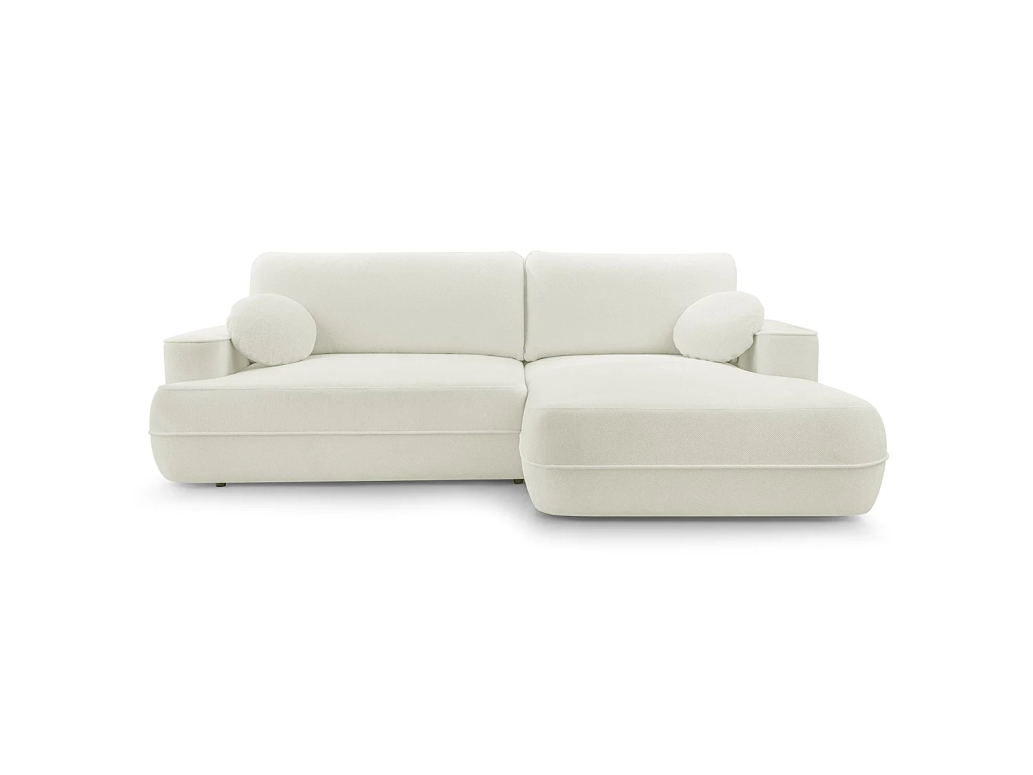 Ecksofa mit Schlaffunktion – Bettkasten – Ottomane rechts – Strukturstoff wasserabweisend – Weiß – FUERRO