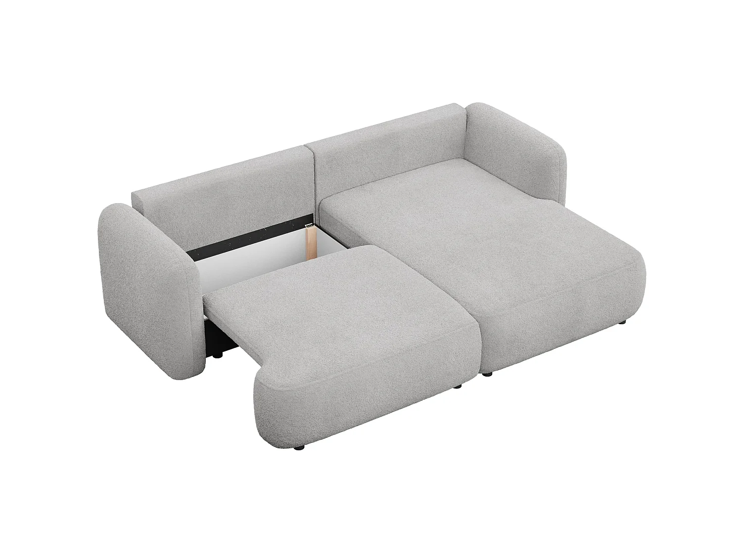 Ecksofa mit Schlaffunktion – Ottomane rechts – Bouclé Hellgrau – TVOYA