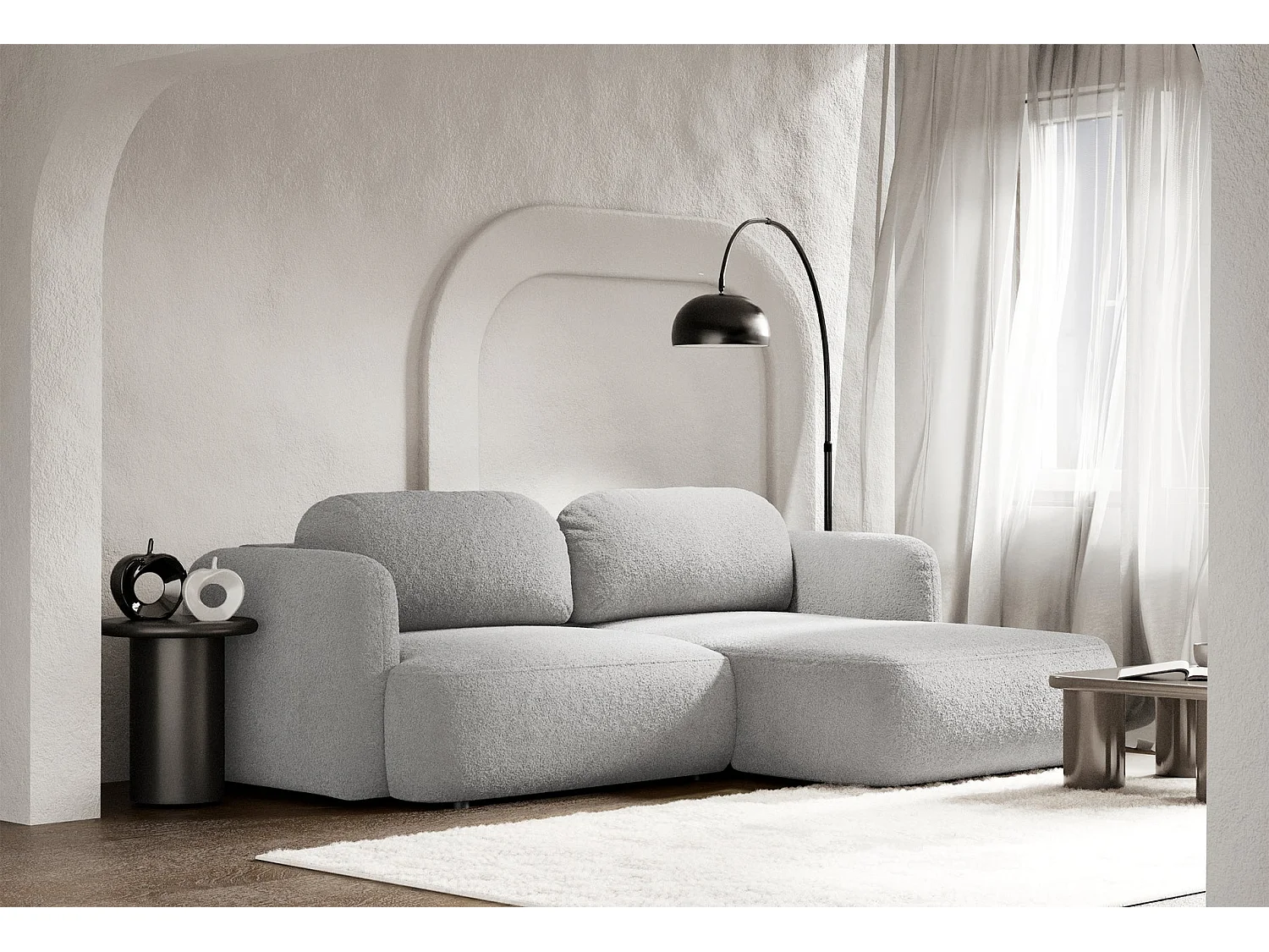 Canapé d'angle convertible – Angle à droite – boucle gris clair – TVOYA