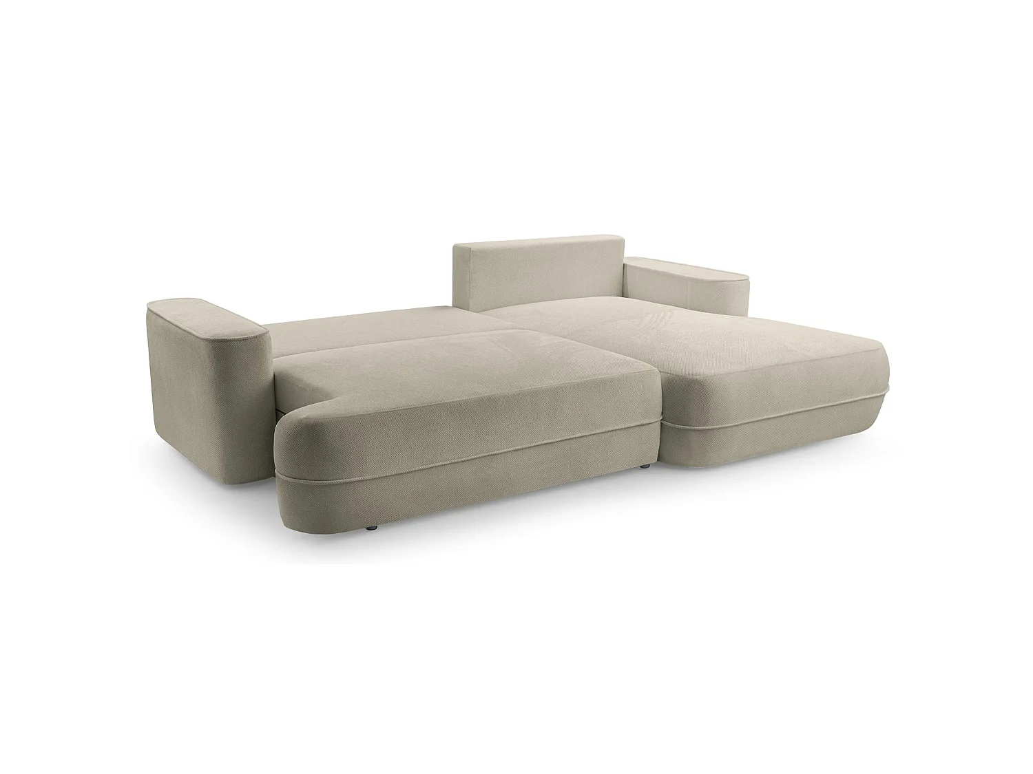 Ecksofa mit Schlaffunktion – Bettkasten – Ottomane rechts – Strukturstoff wasserabweisend – Hellbraun – FUERRO