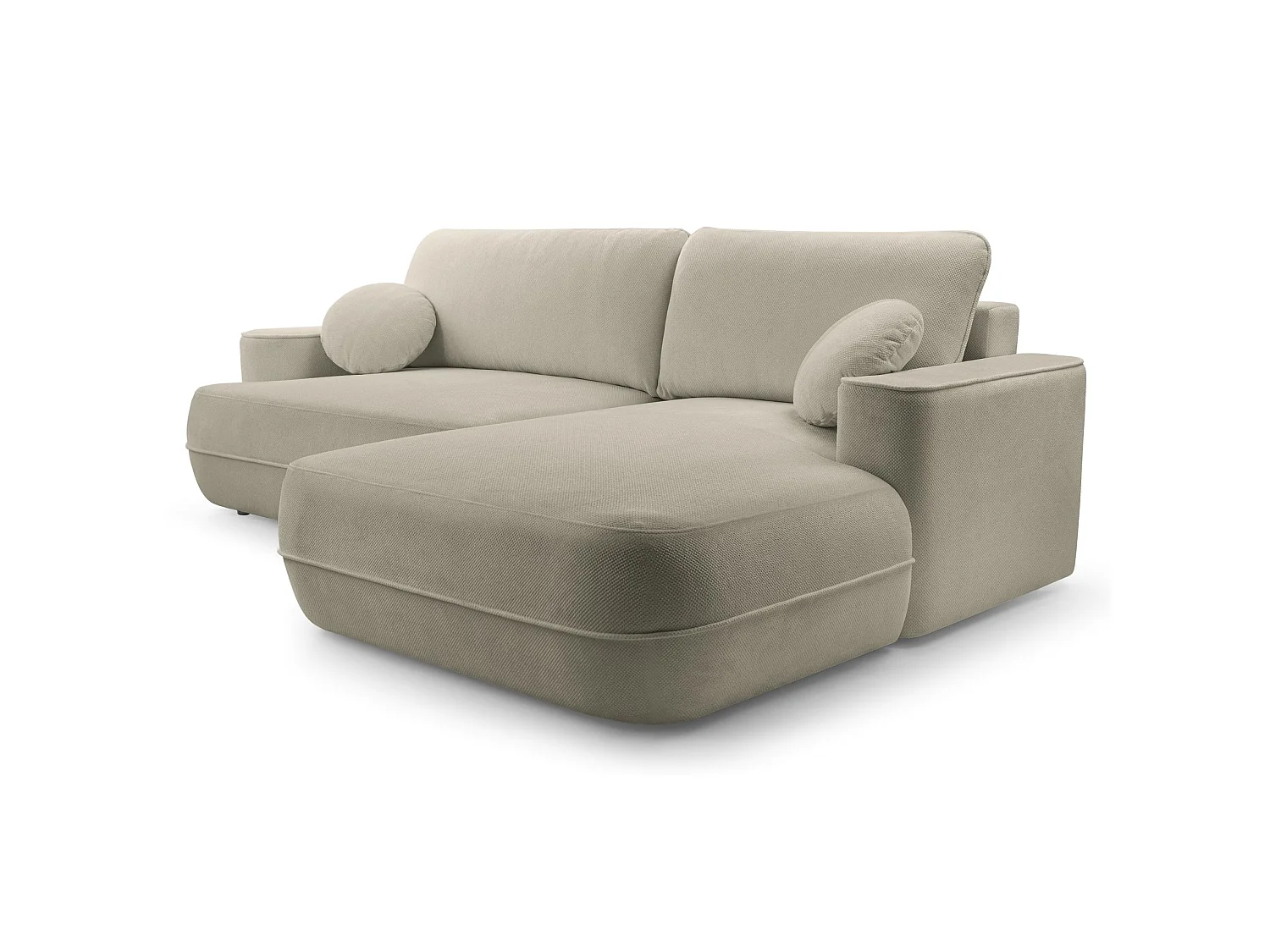 Ecksofa mit Schlaffunktion – Bettkasten – Ottomane rechts – Strukturstoff wasserabweisend – Hellbraun – FUERRO
