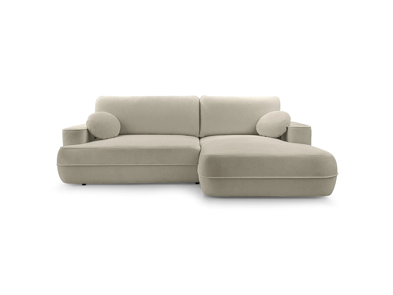 Ecksofa mit Schlaffunktion – Bettkasten – Ottomane rechts – Strukturstoff wasserabweisend – Hellbraun – FUERRO