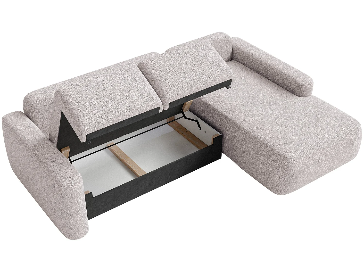 Slaapbank hoekbank – Hoek rechts – Chenille Beige – CARNOS MINI