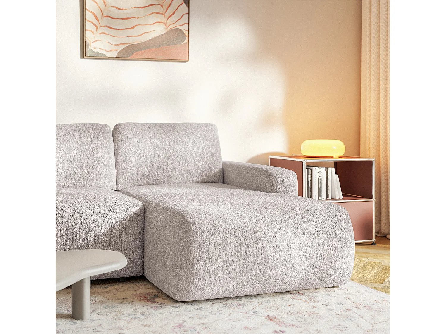 Slaapbank hoekbank – Hoek rechts – Chenille Beige – CARNOS MINI