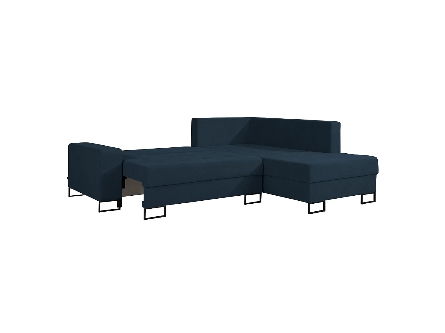 Ecksofa mit Schlaffunktion & Bettkasten – Chenille – Ottomane rechts – Dunkelblau – LARELLE