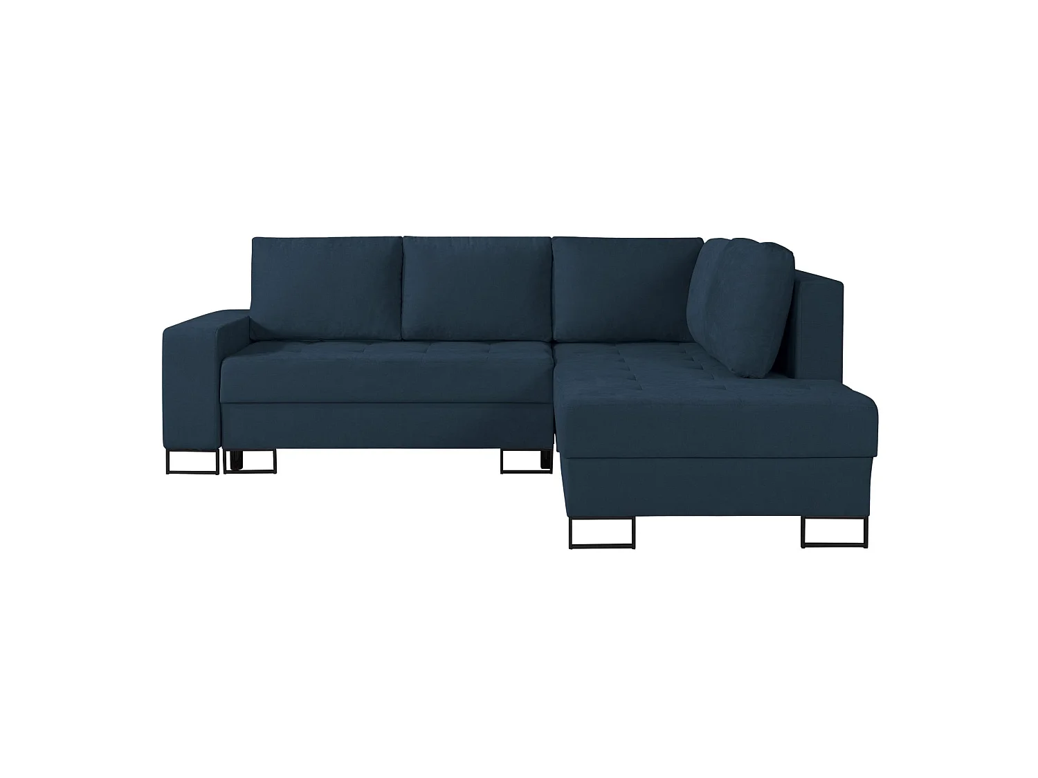 Ecksofa mit Schlaffunktion & Bettkasten – Chenille – Ottomane rechts – Dunkelblau – LARELLE