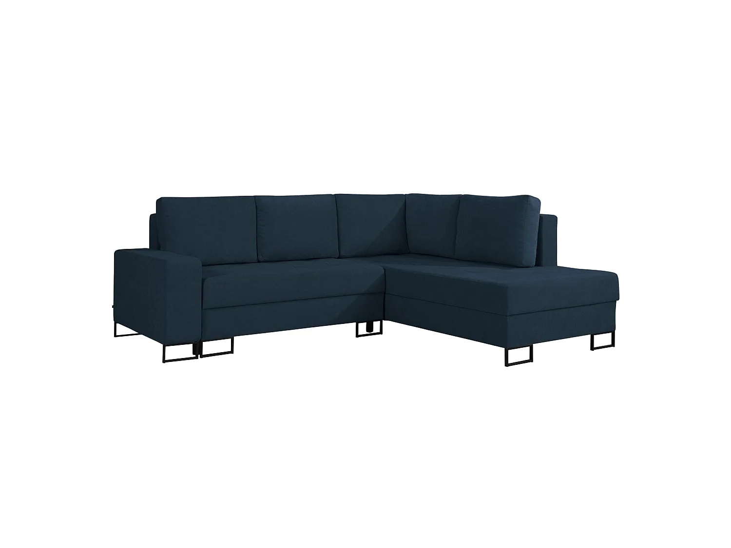 Ecksofa mit Schlaffunktion & Bettkasten – Chenille – Ottomane rechts – Dunkelblau – LARELLE