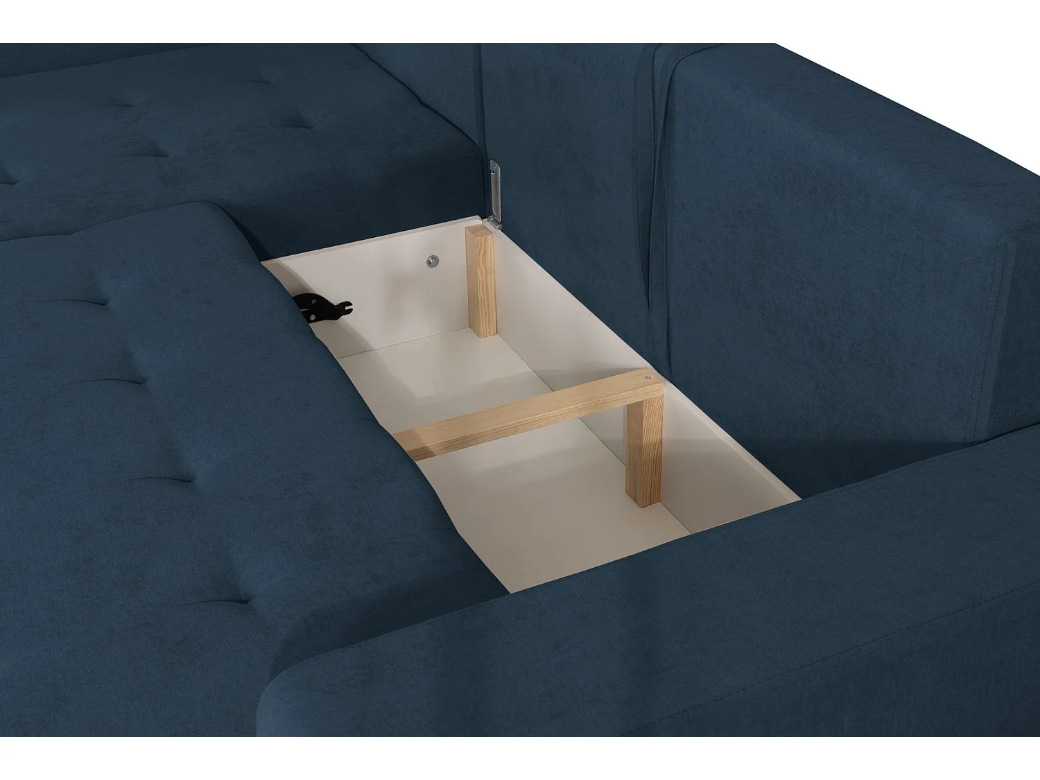 Ecksofa mit Schlaffunktion & Bettkasten – Chenille – Ottomane rechts – Dunkelblau – LARELLE