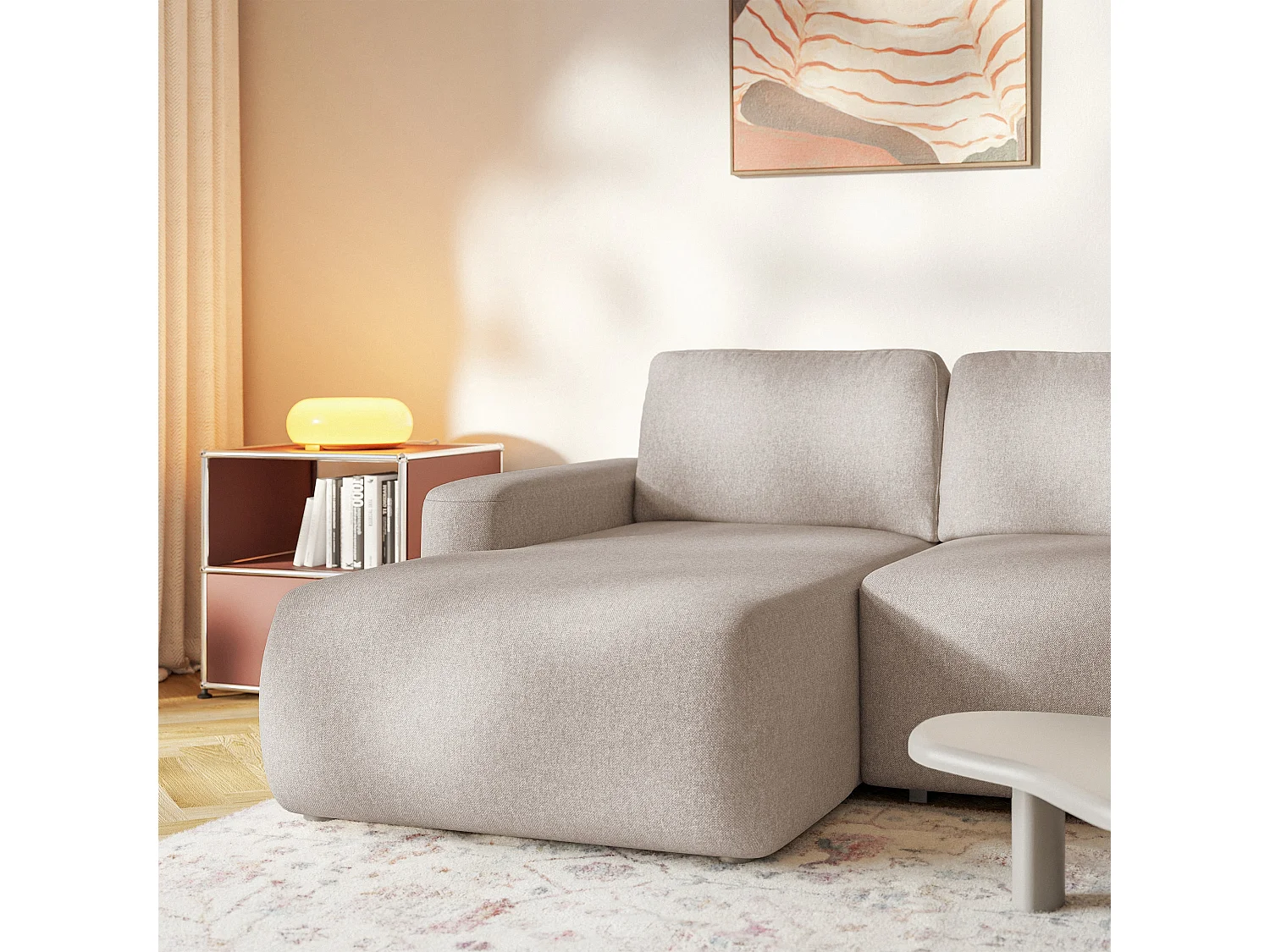 Canapé d'angle convertible – Angle à gauche – Chenille facile d'entretien – Beige – CARNOS MINI