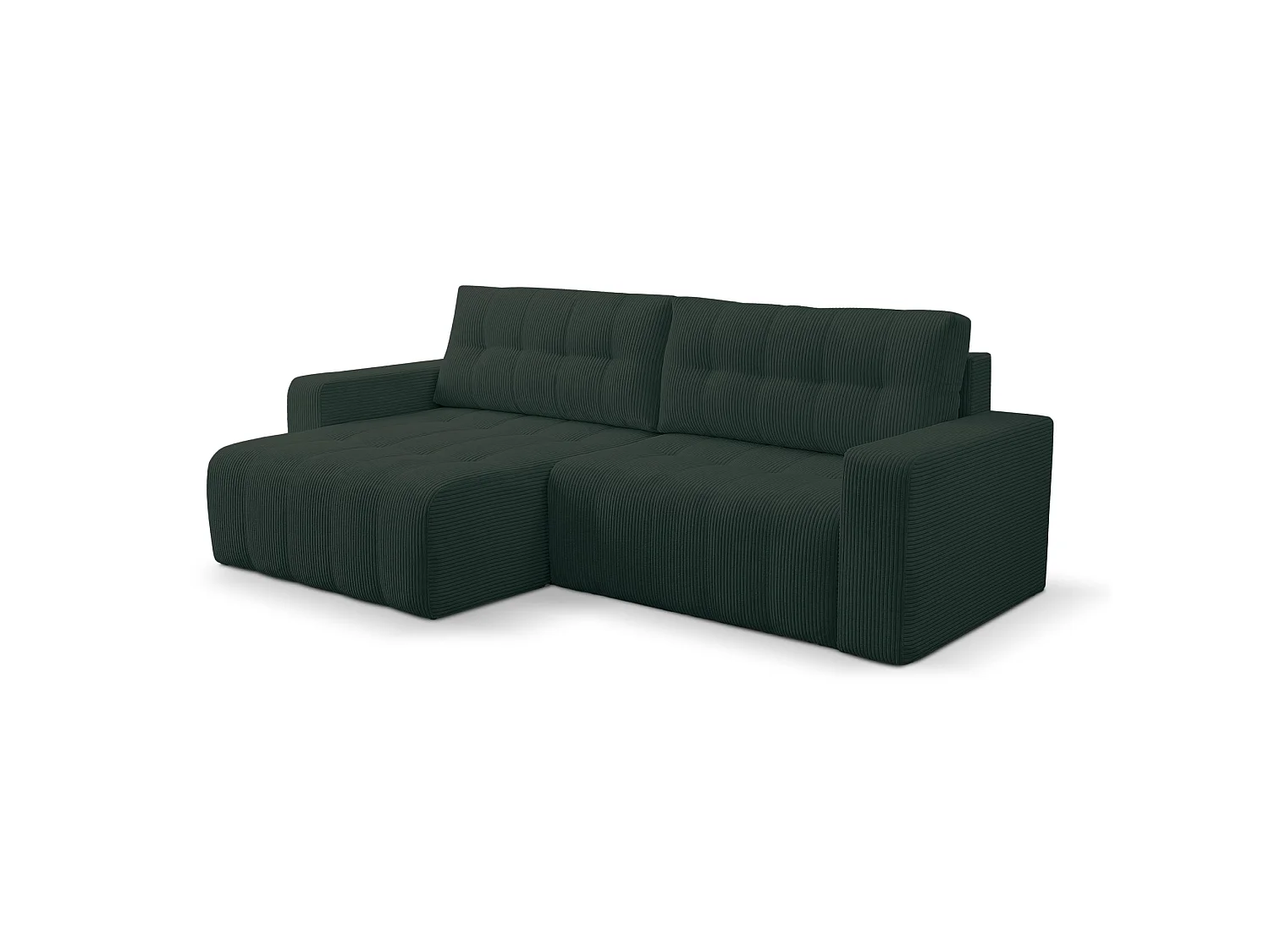 Ecksofa mit Schlaffunktion & Bettkasten – Cord – Universal – Dunkelgrün – MAILLO