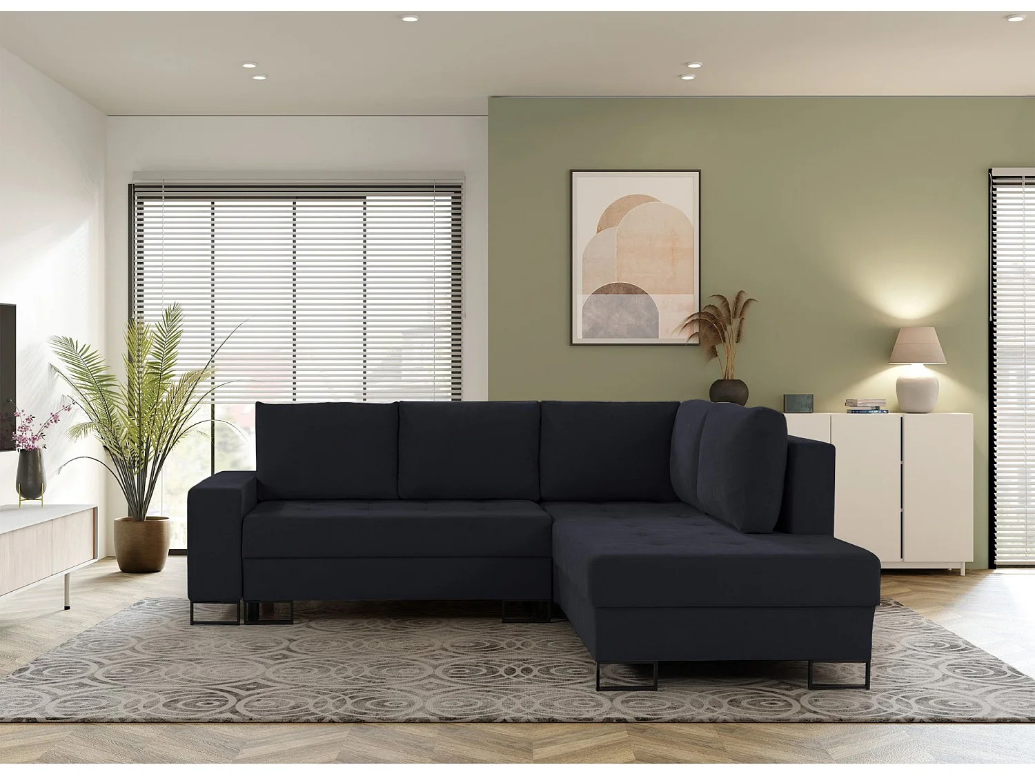 Ecksofa mit Schlaffunktion & Bettkasten – Chenille – Ottomane rechts – Graphit – LARELLE