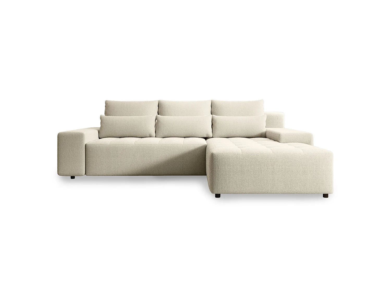Ecksofa mit Schlaffunktion & Bettkasten – Chenille wasserabweisend – Universal – Hellbeige – NELURO