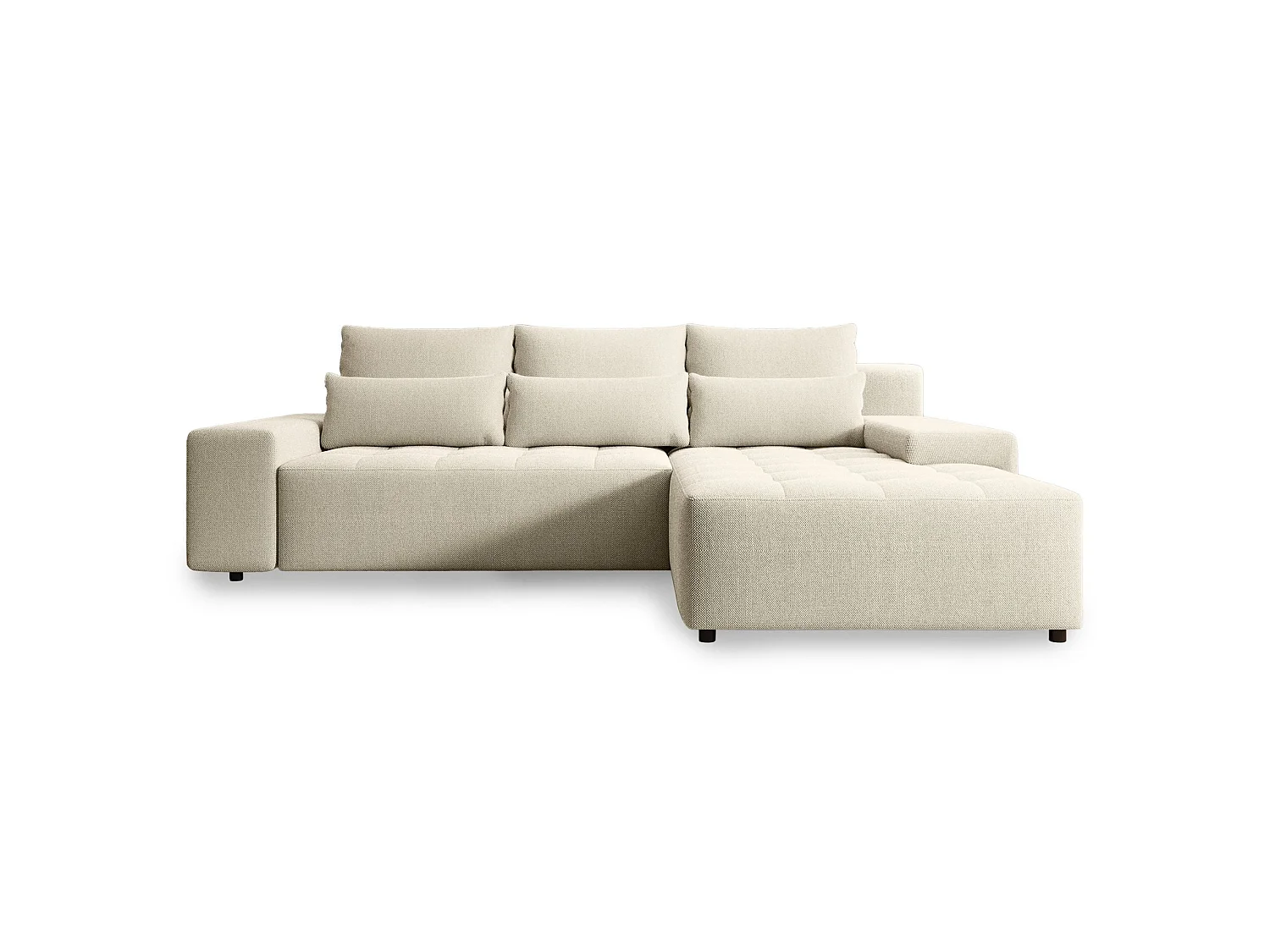 Canapé d'angle convertible avec coffre – Chenille déperlante – Universel – Beige clair – NELURO
