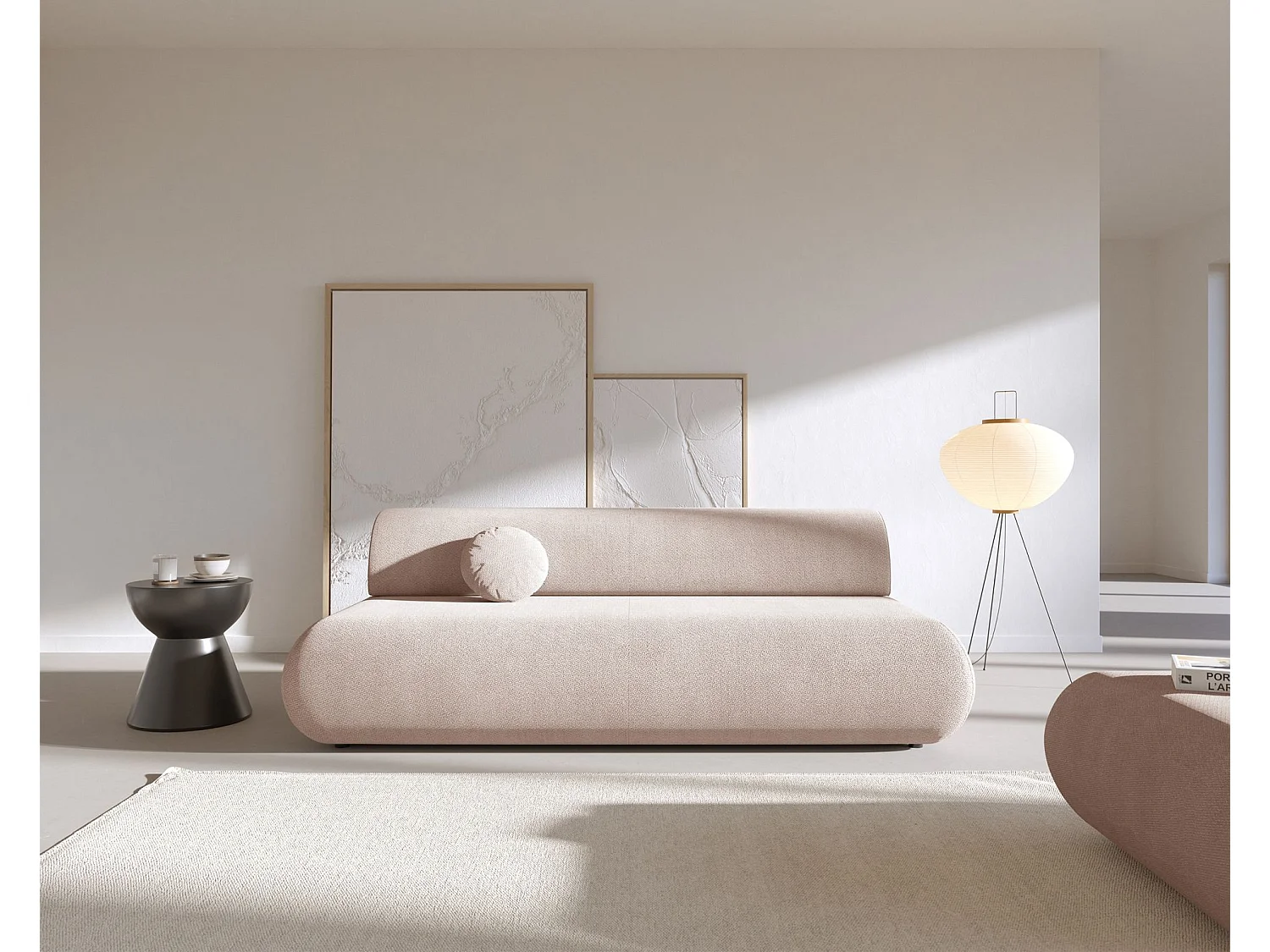 3-Sitzer Sofa mit Schlaffunktion – Chenille – Hellbeige – ARMONE