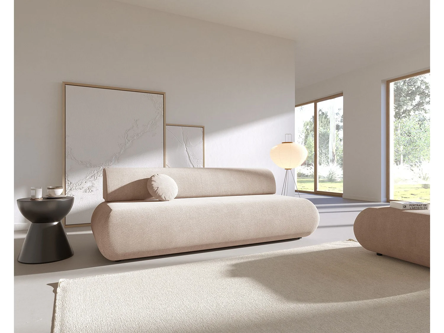 3-Sitzer Sofa mit Schlaffunktion – Chenille – Hellbeige – ARMONE