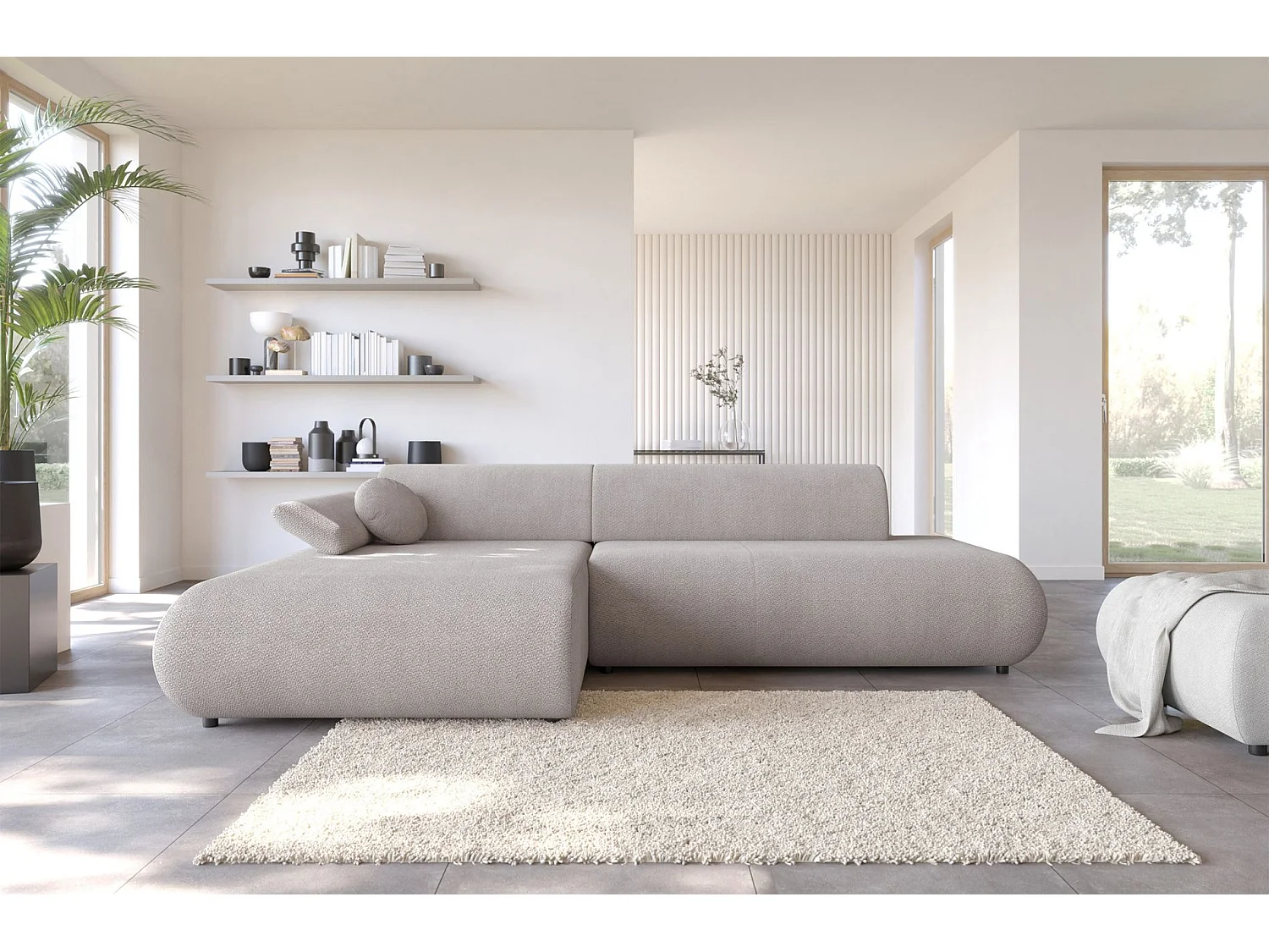 Canapé d'angle convertible – Chenille – angle à gauche – Gris clair – ARMONE
