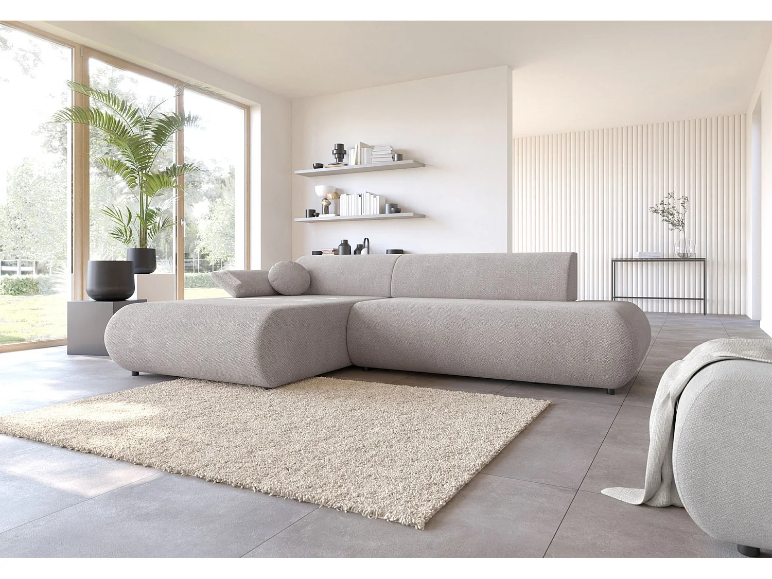 Canapé d'angle convertible – Chenille – angle à gauche – Gris clair – ARMONE
