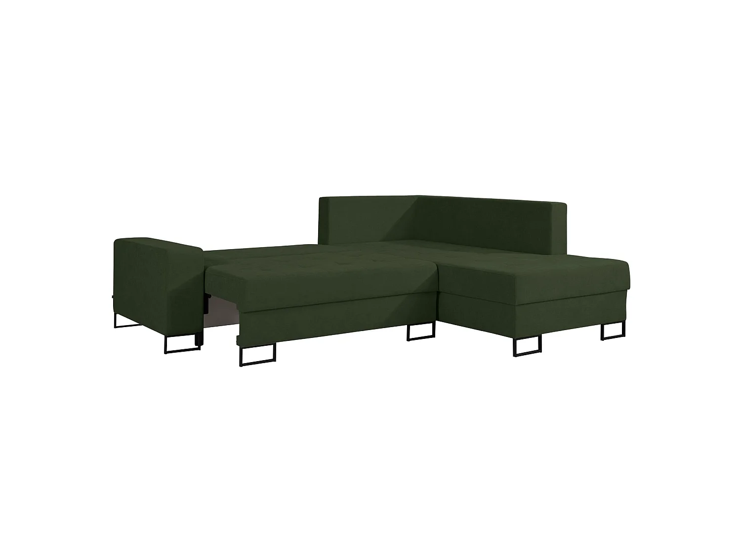 Ecksofa mit Schlaffunktion & Bettkasten – Chenille – Ottomane rechts – Grün – LARELLE