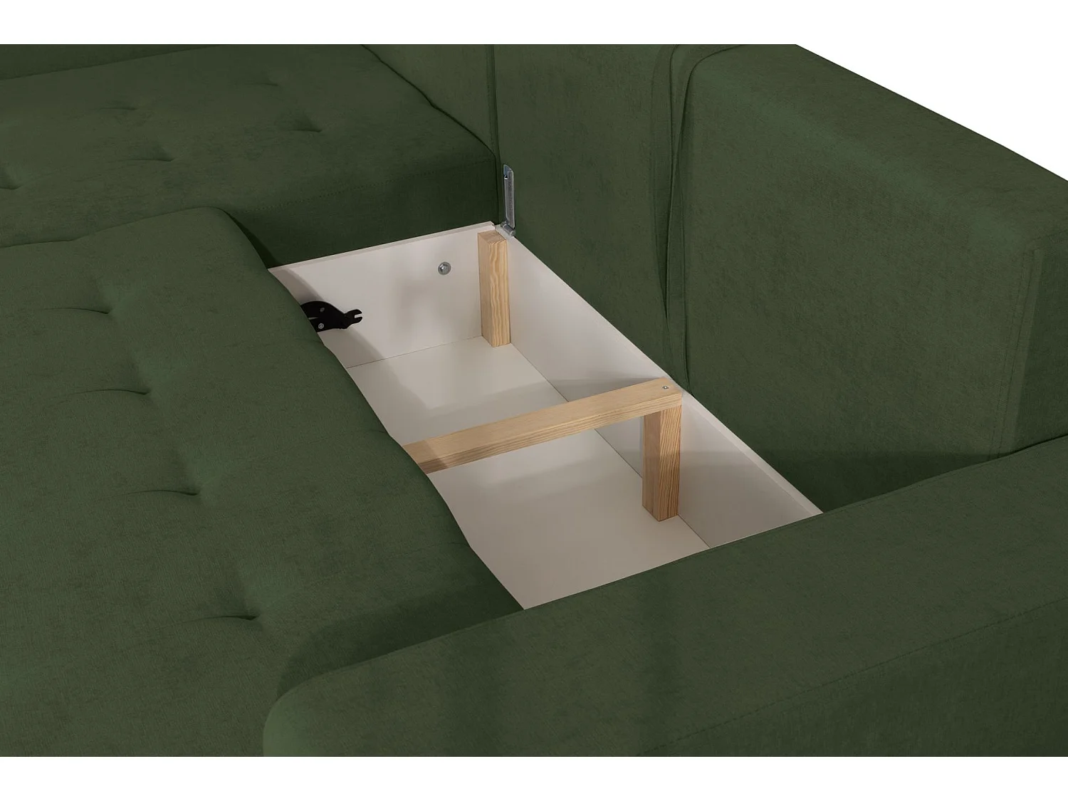 Ecksofa mit Schlaffunktion & Bettkasten – Chenille – Ottomane rechts – Grün – LARELLE