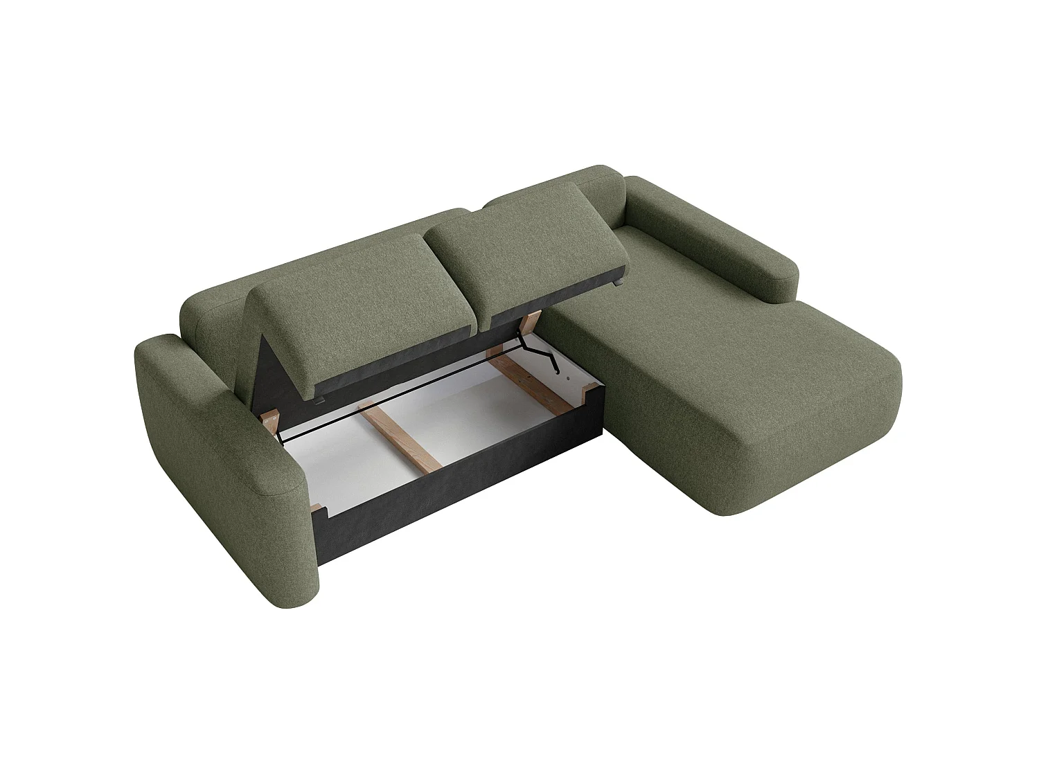 Canapé d'angle convertible – Angle à droite – Chenille facile d'entretien – Vert olive – CARNOS MINI