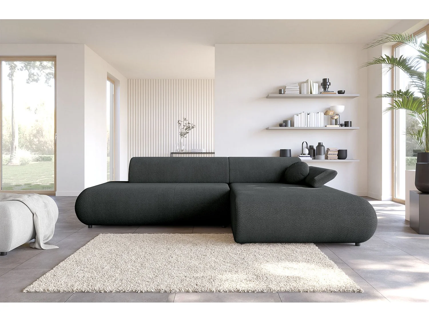 Canapé d'angle convertible – Chenille – angle à droite – Graphite – ARMONE