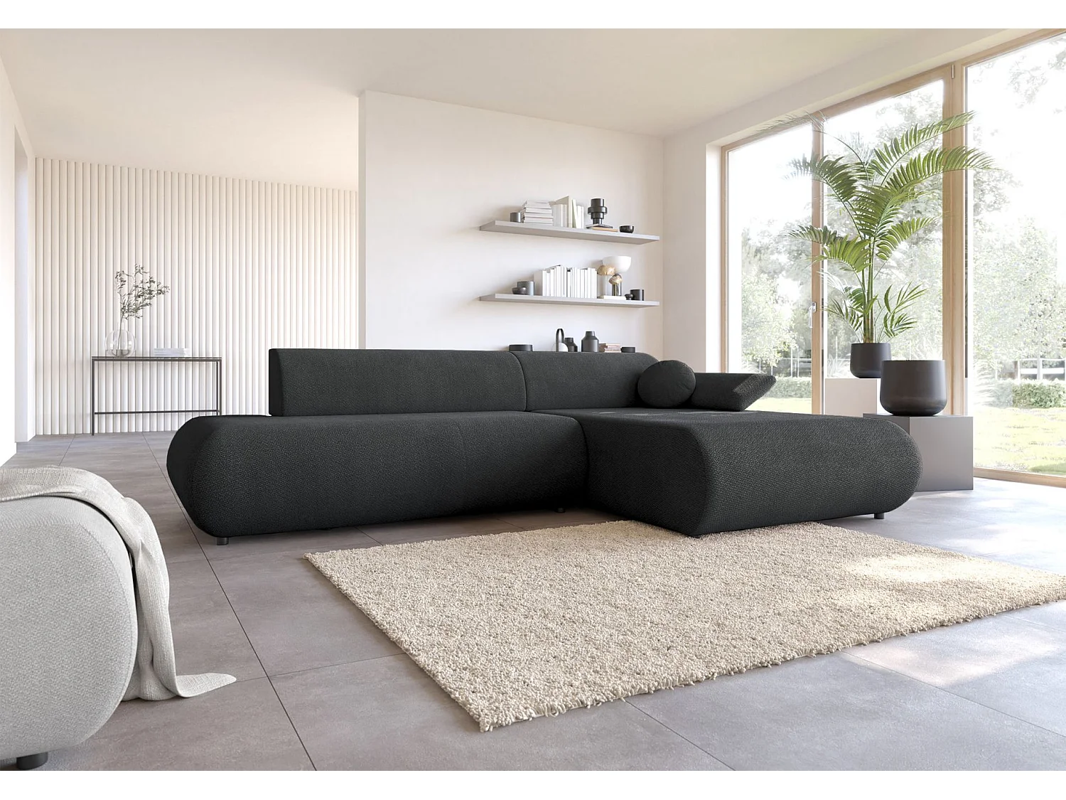 Canapé d'angle convertible – Chenille – angle à droite – Graphite – ARMONE