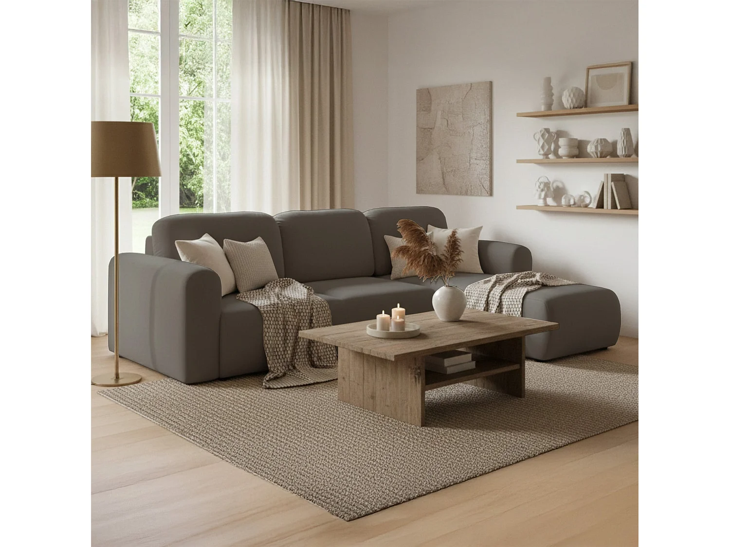 Canapé d'angle convertible – universel – velours beige foncé - OLIDO