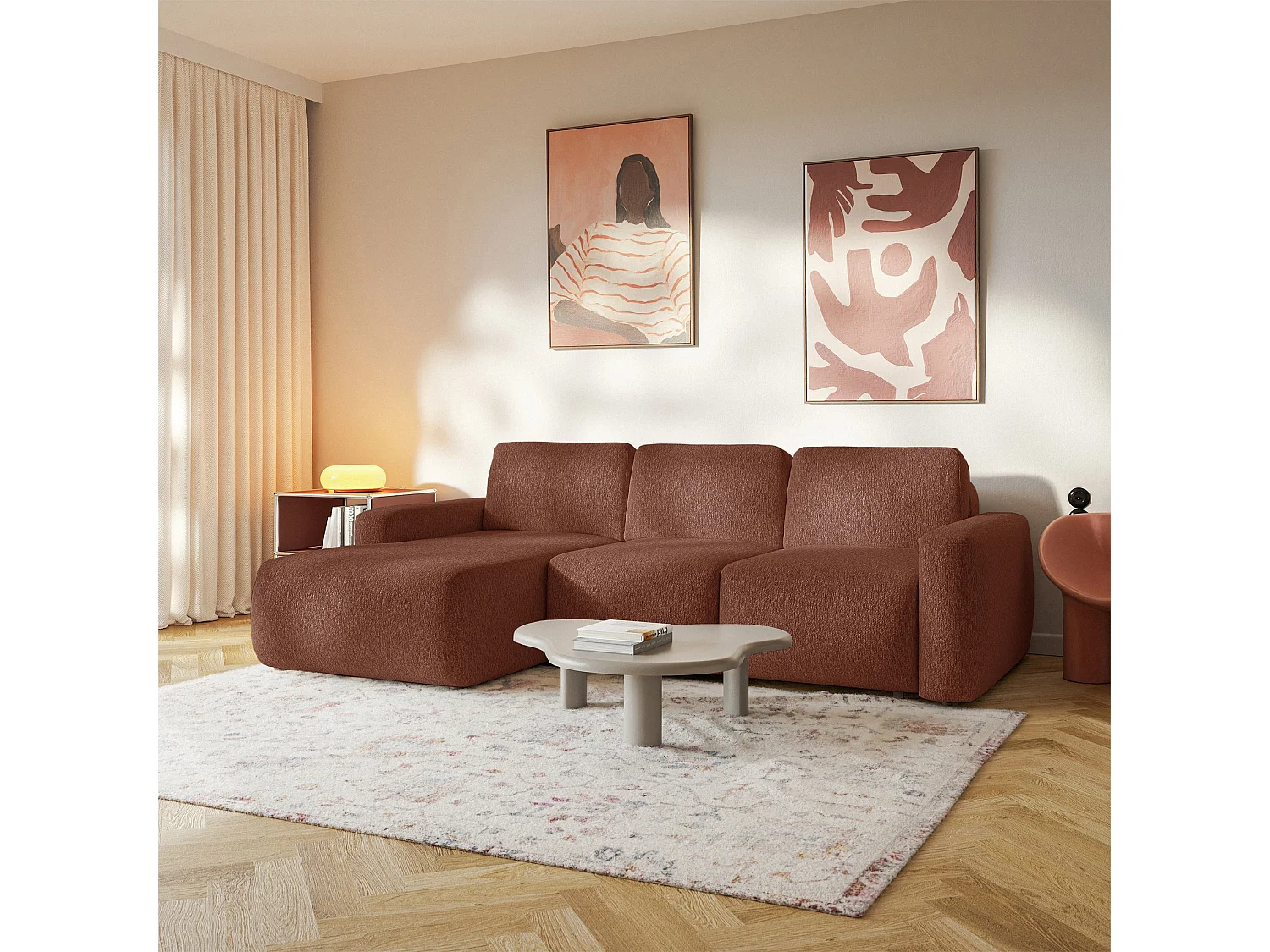 Canapé d'angle convertible – Angle à gauche – Chenille Cuivre – CARNOS MINI