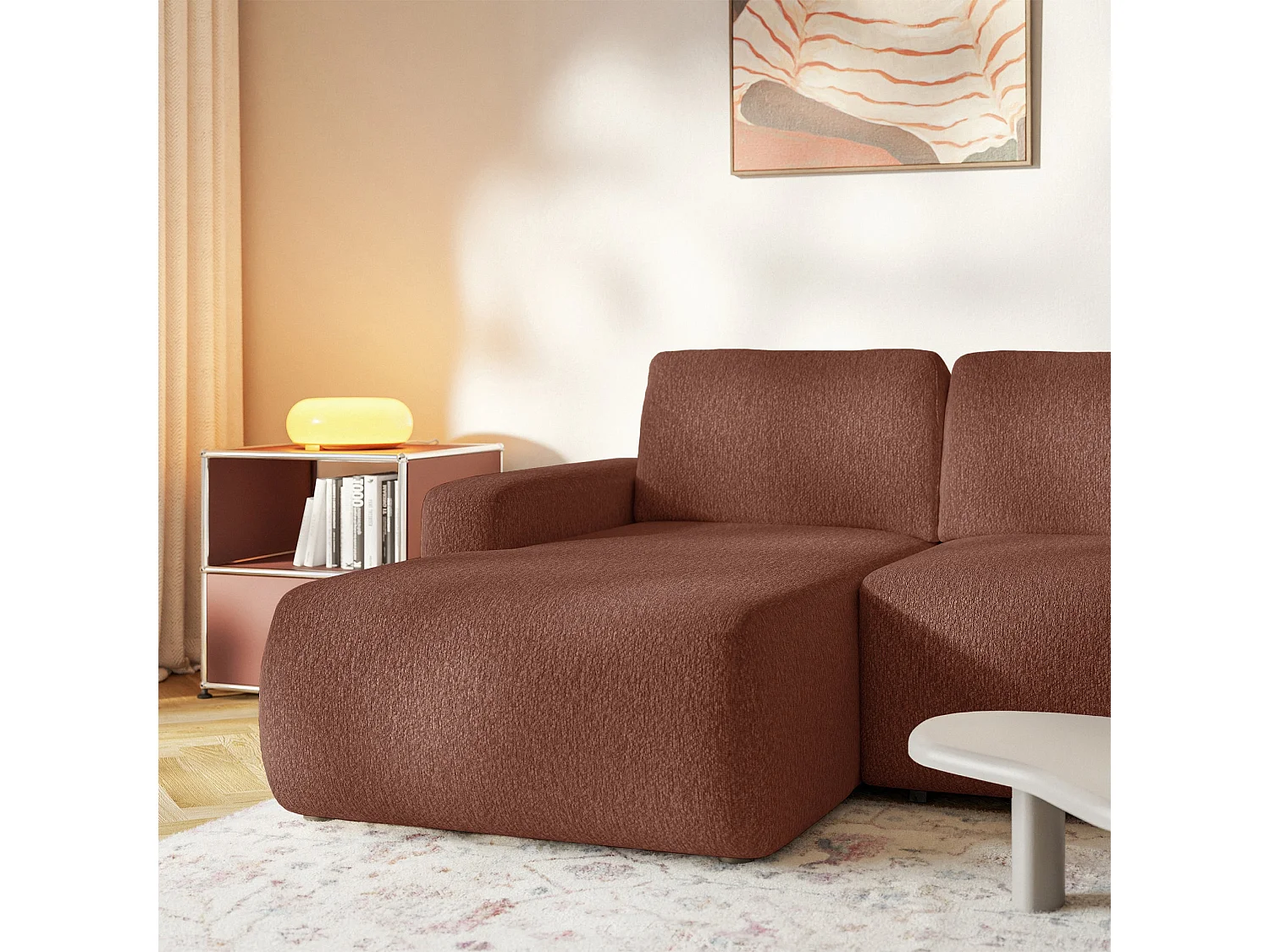Canapé d'angle convertible – Angle à gauche – Chenille Cuivre – CARNOS MINI