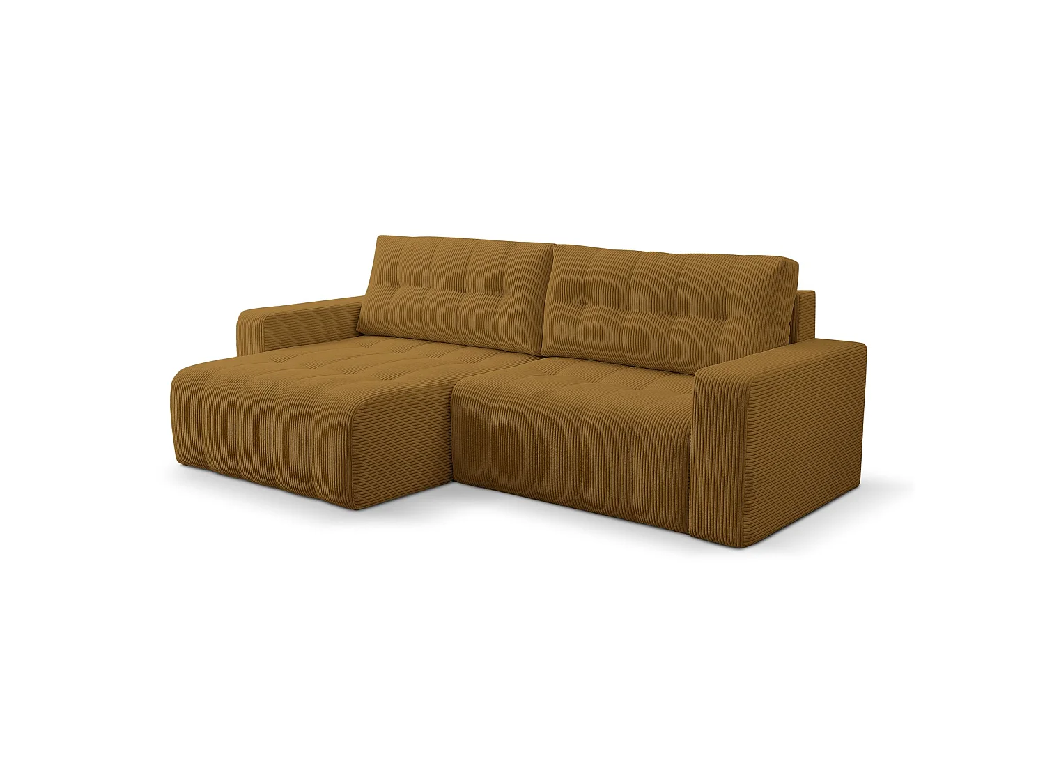 Ecksofa mit Schlaffunktion & Bettkasten – Cord – Universal – Senfgelb – MAILLO